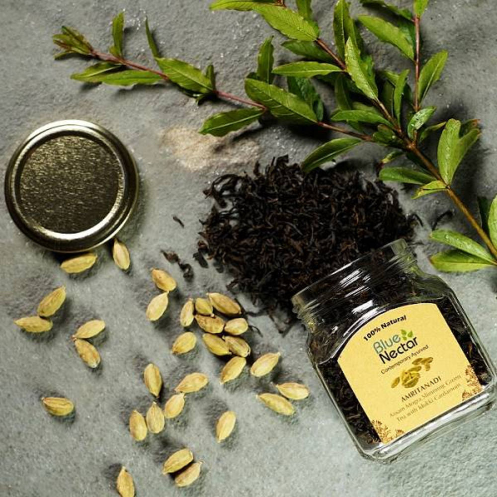 Blue Nectar Amritanadi Assam Mogra Slimming Green Tea with Idukki Cardamom | Grocsy