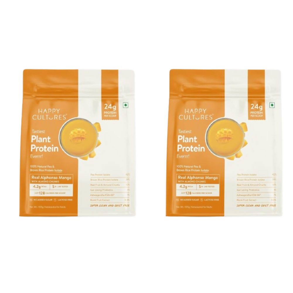 Happy Cultures 24g Tastiest Plant Protein| Real Alphonso Mango, Almond Chunks & Ashwagandha | Grocsy
