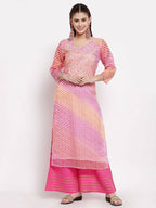 Myshka Women's Trendy Multi Cotton Printed 3/4 Sleeve Round Neck Casual Kurta | Grocsy