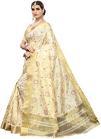 Vamika Weaving Cream Cotton Polyester Silk Saree (Kerala Floral) | Grocsy