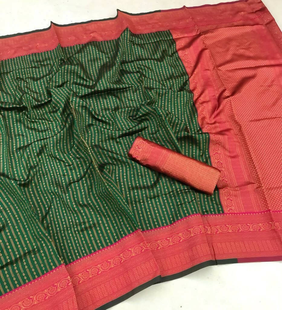 DEIANA'S Beautiful Designer Golden zari Soft Lichi Silk Saree - Green | Grocsy