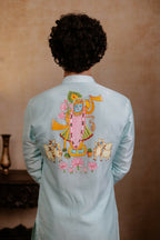 Falling Raw Silk Sea Green Vrindavan Lotus Kurta By Hilo Design | Grocsy