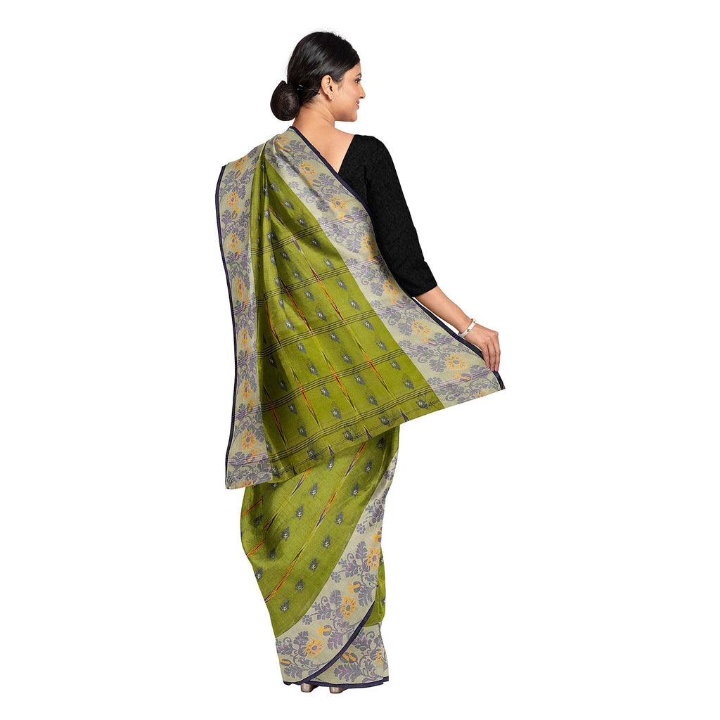 Exclusive Collection 100% Pure Cotton Olive Tant Saree With Hand Weaving Work | Grocsy
