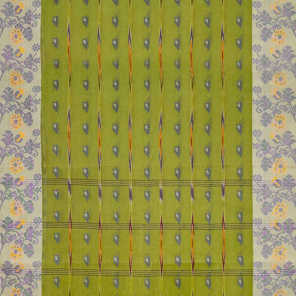 Exclusive Collection 100% Pure Cotton Olive Tant Saree With Hand Weaving Work | Grocsy