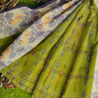 Exclusive Collection 100% Pure Cotton Olive Tant Saree With Hand Weaving Work | Grocsy