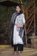 Juniper Womens White Rayon Floral Glitter Placement Printed Straight Kurta With Solid Bottom And Printed Dupatta Set | Grocsy