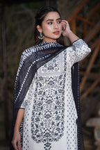 Juniper Womens White Rayon Floral Glitter Placement Printed Straight Kurta With Solid Bottom And Printed Dupatta Set | Grocsy