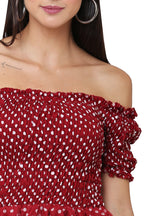 PAVONINE Maroon Color Polka Dot Net Kansai Dress For Women | Grocsy
