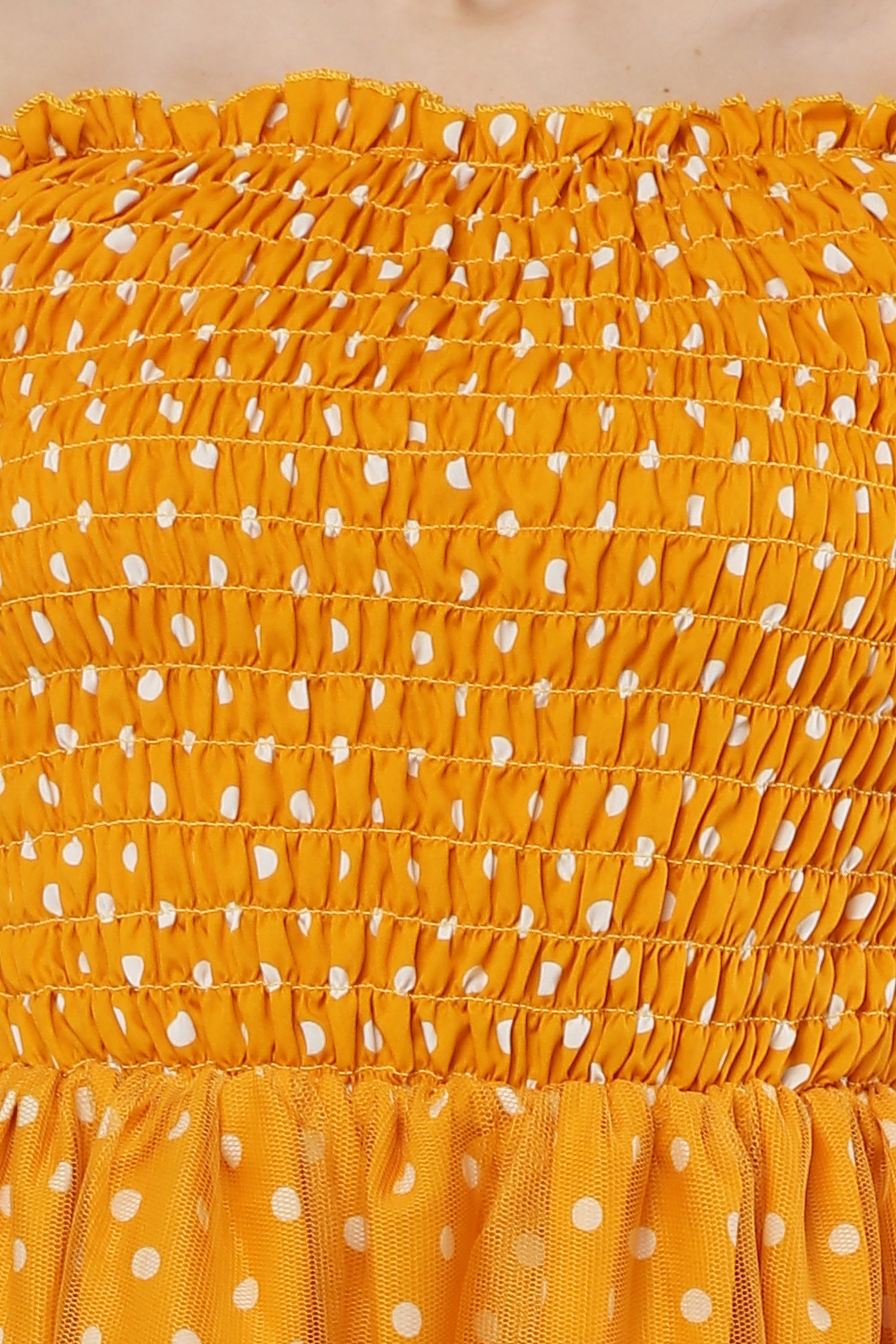 PAVONINE Mustard Color Polka Dot Net Kansai Dress For Women | Grocsy