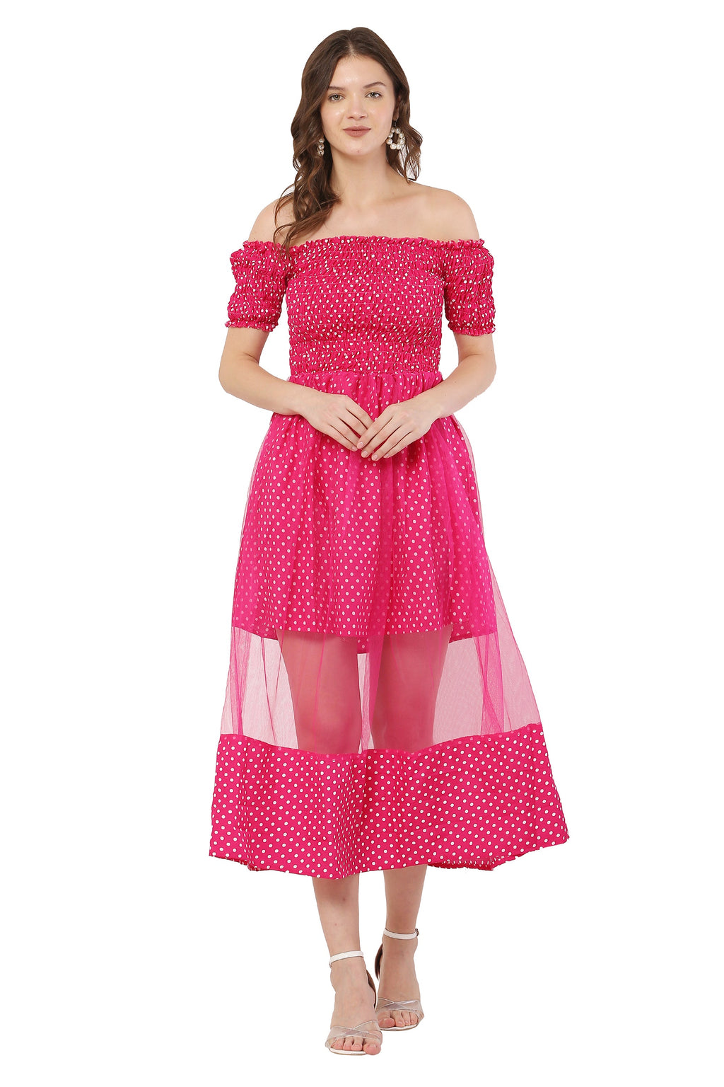 PAVONINE Rani Color Polka Dot Net Kansai Dress For Women | Grocsy