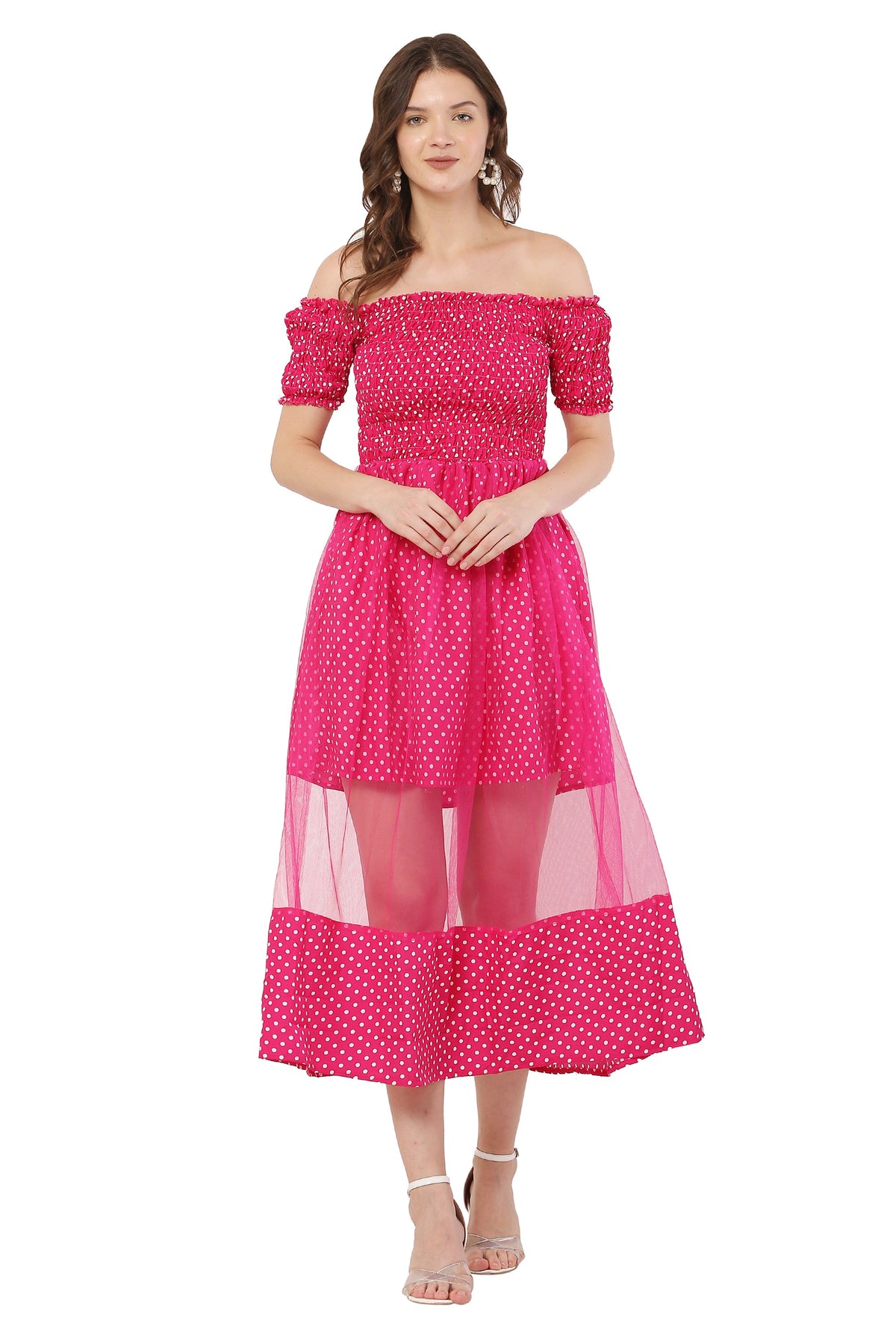 PAVONINE Rani Color Polka Dot Net Kansai Dress For Women | Grocsy