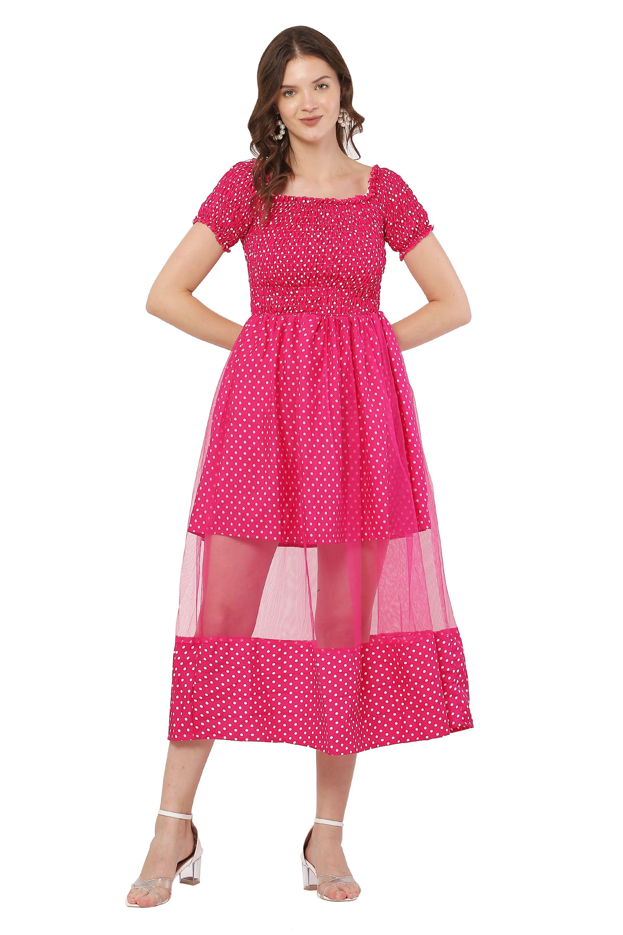 PAVONINE Rani Color Polka Dot Net Kansai Dress For Women | Grocsy