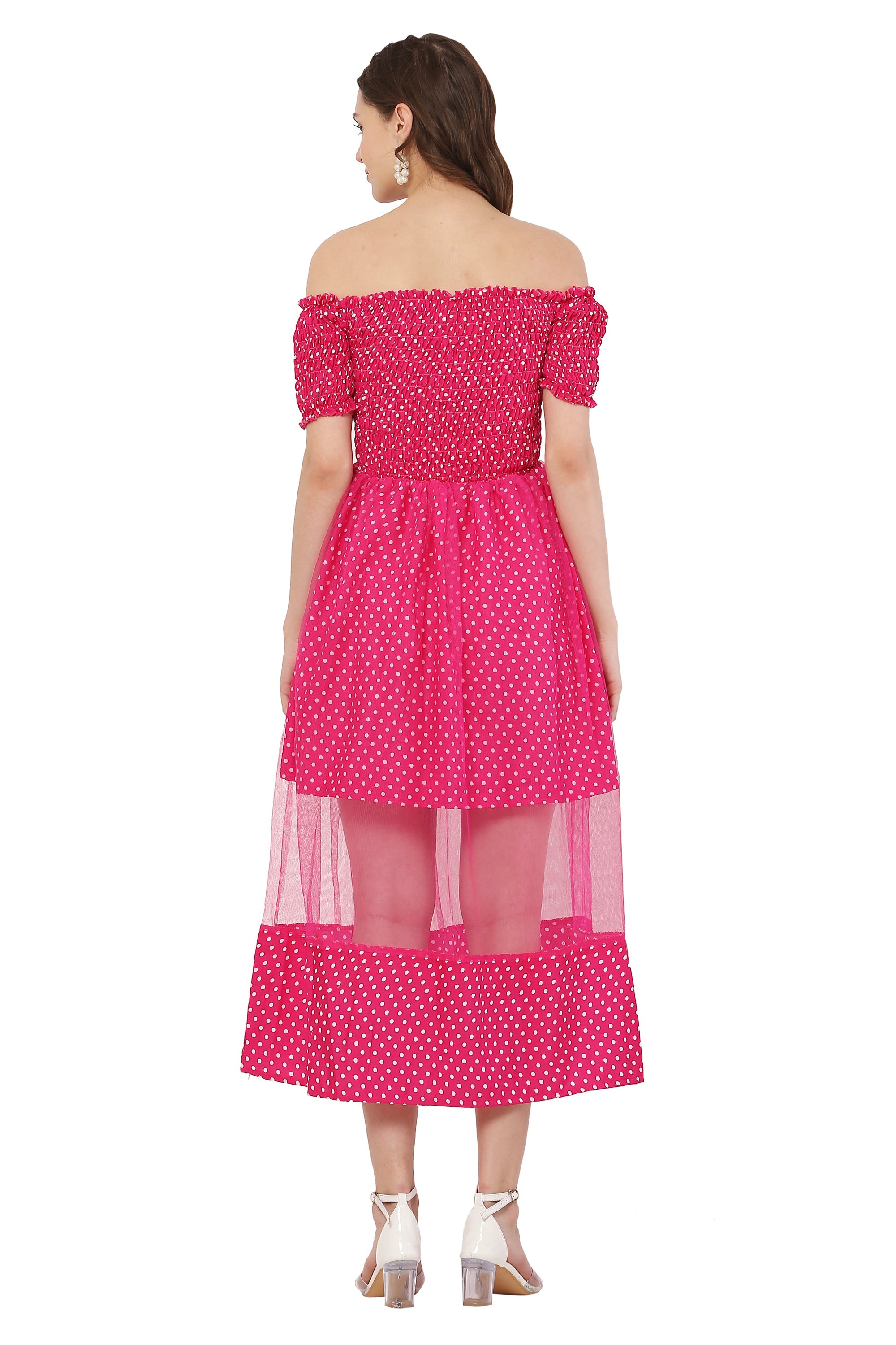PAVONINE Rani Color Polka Dot Net Kansai Dress For Women | Grocsy
