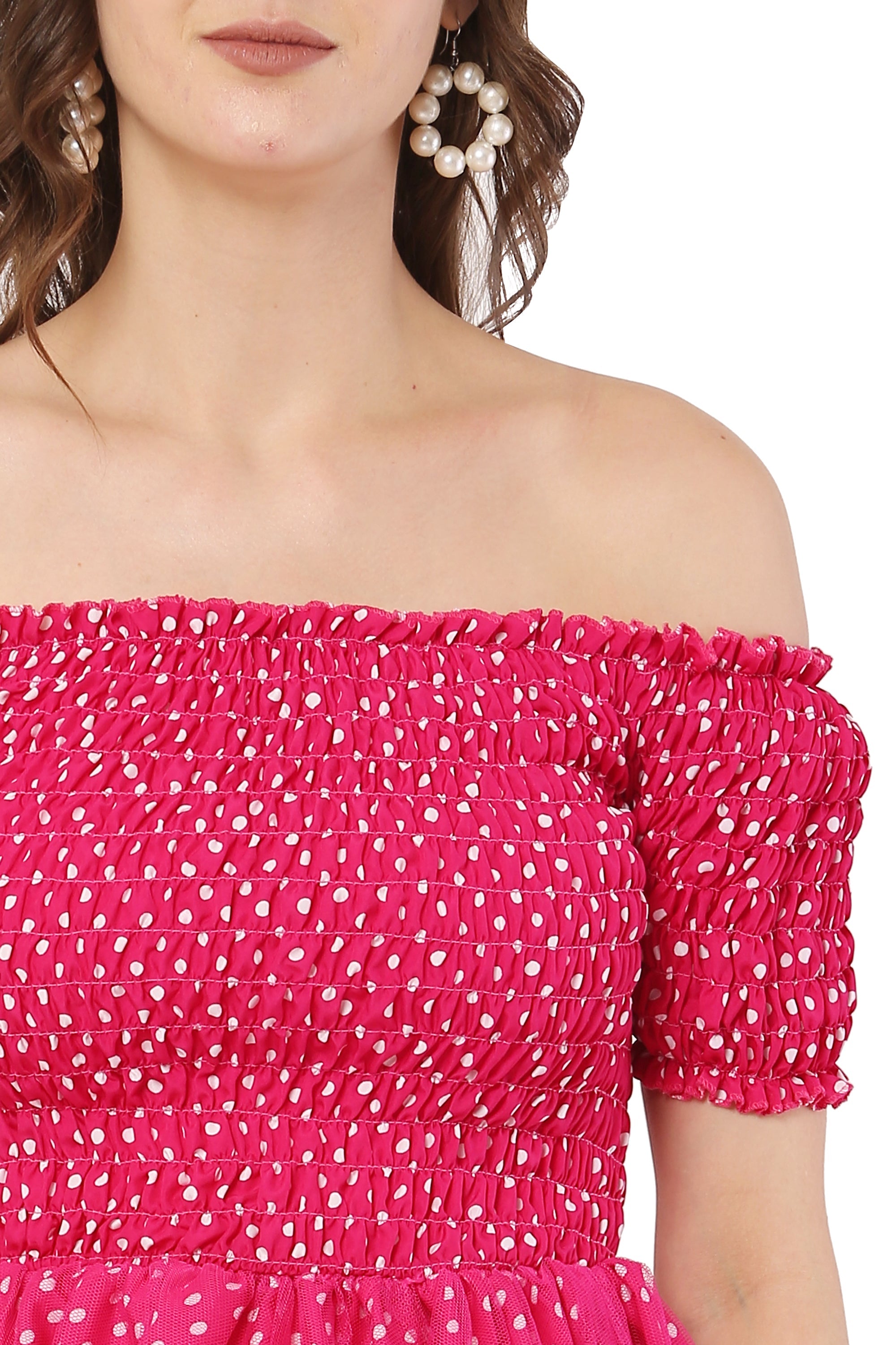 PAVONINE Rani Color Polka Dot Net Kansai Dress For Women | Grocsy