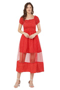 PAVONINE Red Color Polka Dot Net Kansai Dress For Women | Grocsy