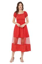 PAVONINE Red Color Polka Dot Net Kansai Dress For Women | Grocsy