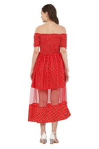 PAVONINE Red Color Polka Dot Net Kansai Dress For Women | Grocsy