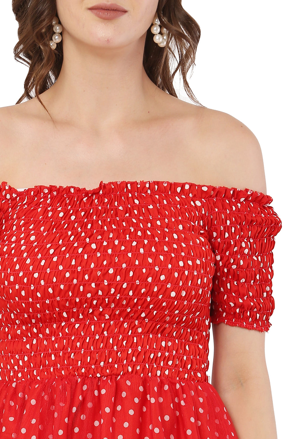 PAVONINE Red Color Polka Dot Net Kansai Dress For Women | Grocsy