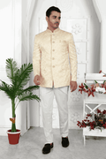 Raivat Ethnic Jacquard Silk Embroidery Work Jodhpuri In Beige Colour | Grocsy