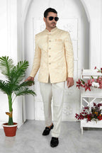 Raivat Ethnic Jacquard Silk Embroidery Work Jodhpuri In Beige Colour | Grocsy
