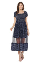 PAVONINE Navy Blue Color Polka Dot Net Kansai Dress For Women | Grocsy