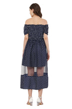 PAVONINE Navy Blue Color Polka Dot Net Kansai Dress For Women | Grocsy