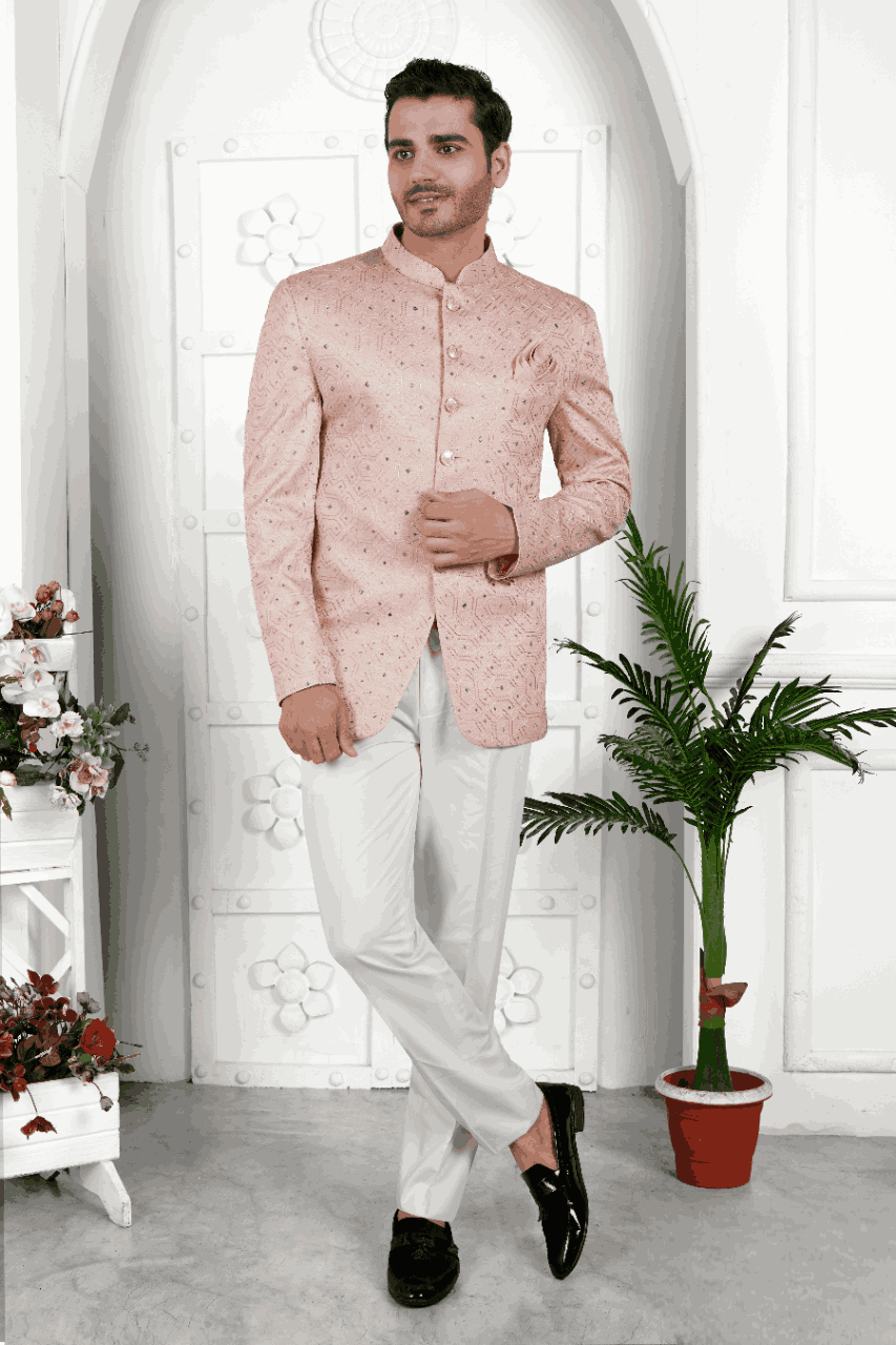 Raivat Ethnic Art Silk Thread Work Jodhpuri In Peach Colour | Grocsy