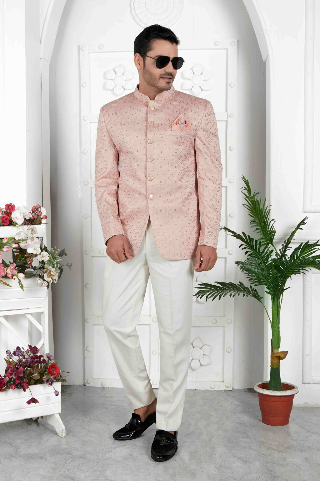 Raivat Ethnic Art Silk Thread Work Jodhpuri In Peach Colour | Grocsy