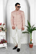 Raivat Ethnic Art Silk Thread Work Jodhpuri In Peach Colour | Grocsy