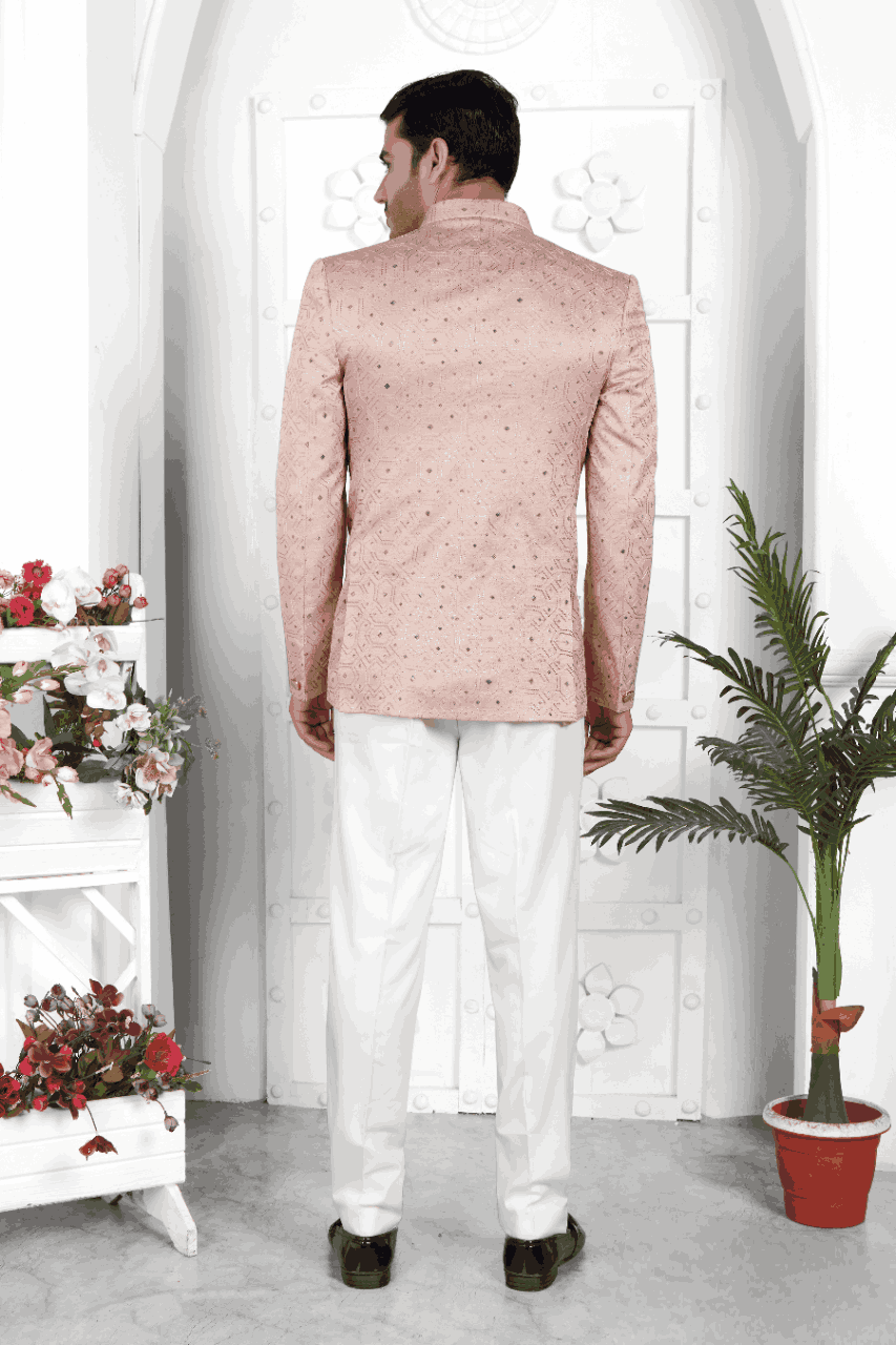 Raivat Ethnic Art Silk Thread Work Jodhpuri In Peach Colour | Grocsy