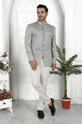 Raivat Ethnic Art Silk Thread Work Jodhpuri In Grey Colour | Grocsy