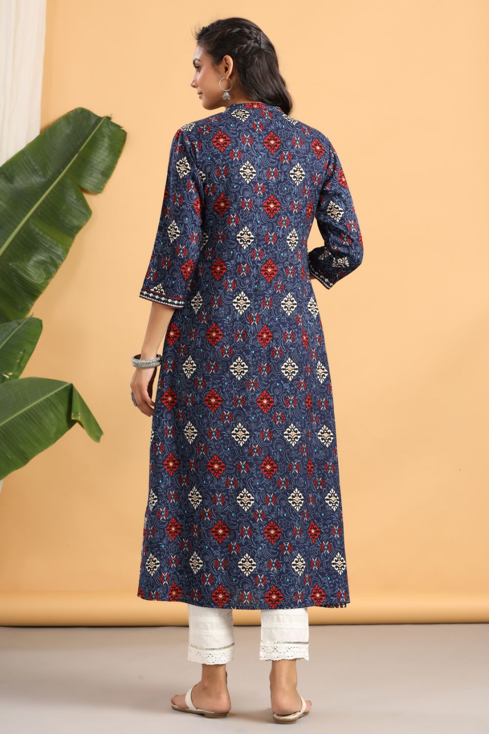 Juniper Womens Indigo Rayon Printed A-Line Kurta | Grocsy