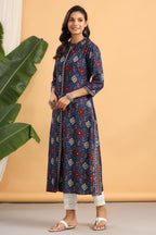 Juniper Womens Indigo Rayon Printed A-Line Kurta | Grocsy