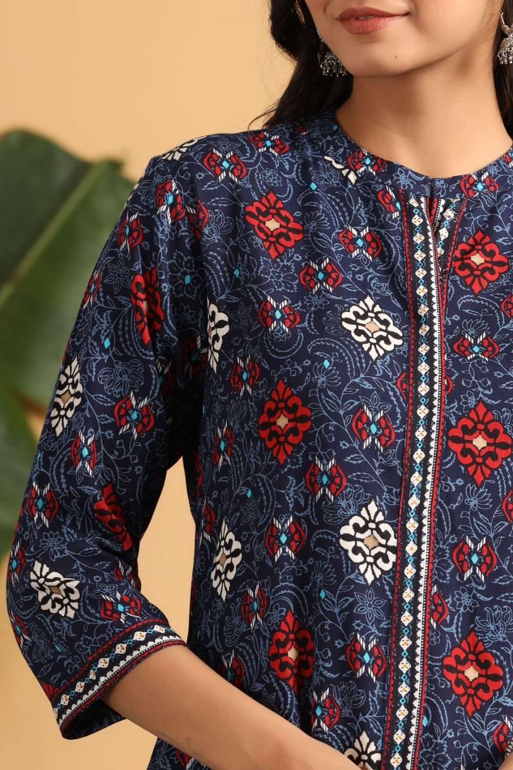 Juniper Womens Indigo Rayon Printed A-Line Kurta | Grocsy