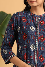 Juniper Womens Indigo Rayon Printed A-Line Kurta | Grocsy