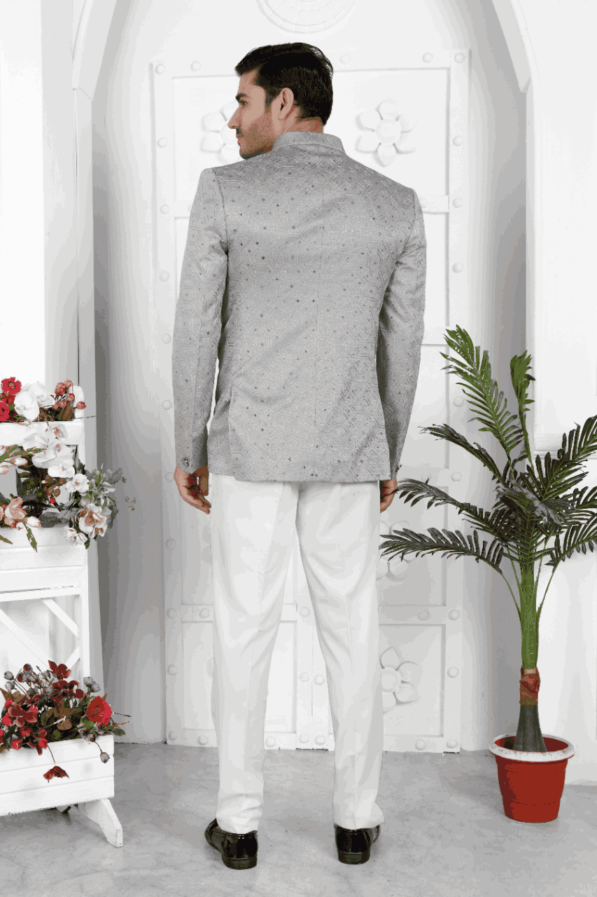 Raivat Ethnic Art Silk Thread Work Jodhpuri In Grey Colour | Grocsy