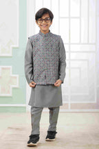 Raivat Ethnic Art Silk Embroidery Work 3 Pics Jacket Set In Dark Grey Colour | Grocsy