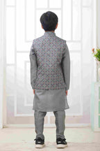 Raivat Ethnic Art Silk Embroidery Work 3 Pics Jacket Set In Dark Grey Colour | Grocsy