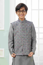 Raivat Ethnic Art Silk Embroidery Work 3 Pics Jacket Set In Dark Grey Colour | Grocsy