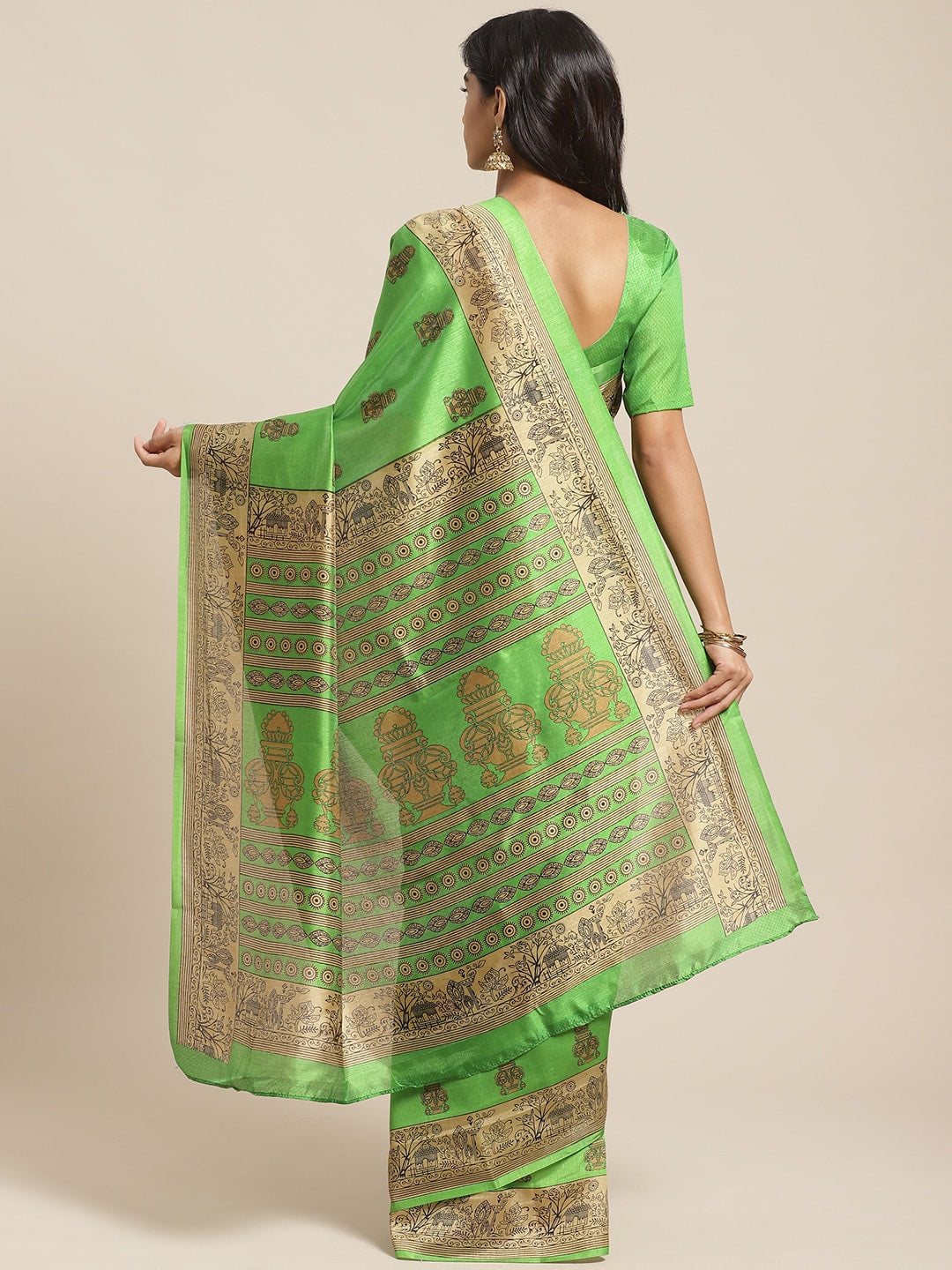 Saree Mall Green & Beige Printed Saree | Grocsy