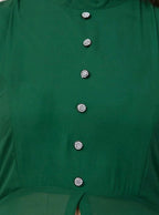PAVONINE Bottle Green Color Shining Buttons Net Fabric Slit Dress For Women | Grocsy