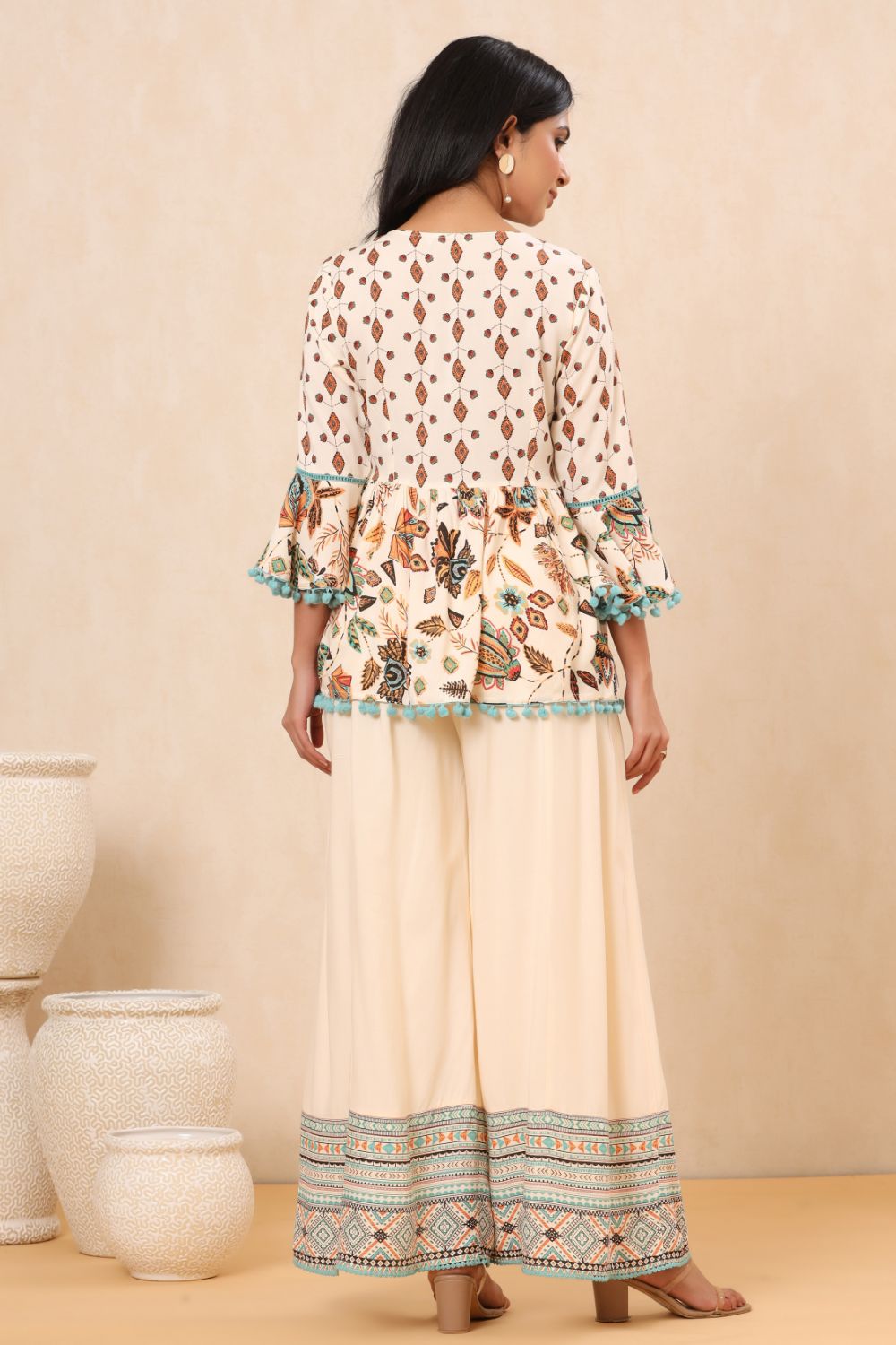 Juniper Womens Ivory Floral Printed Rayon Clothing Set | Grocsy