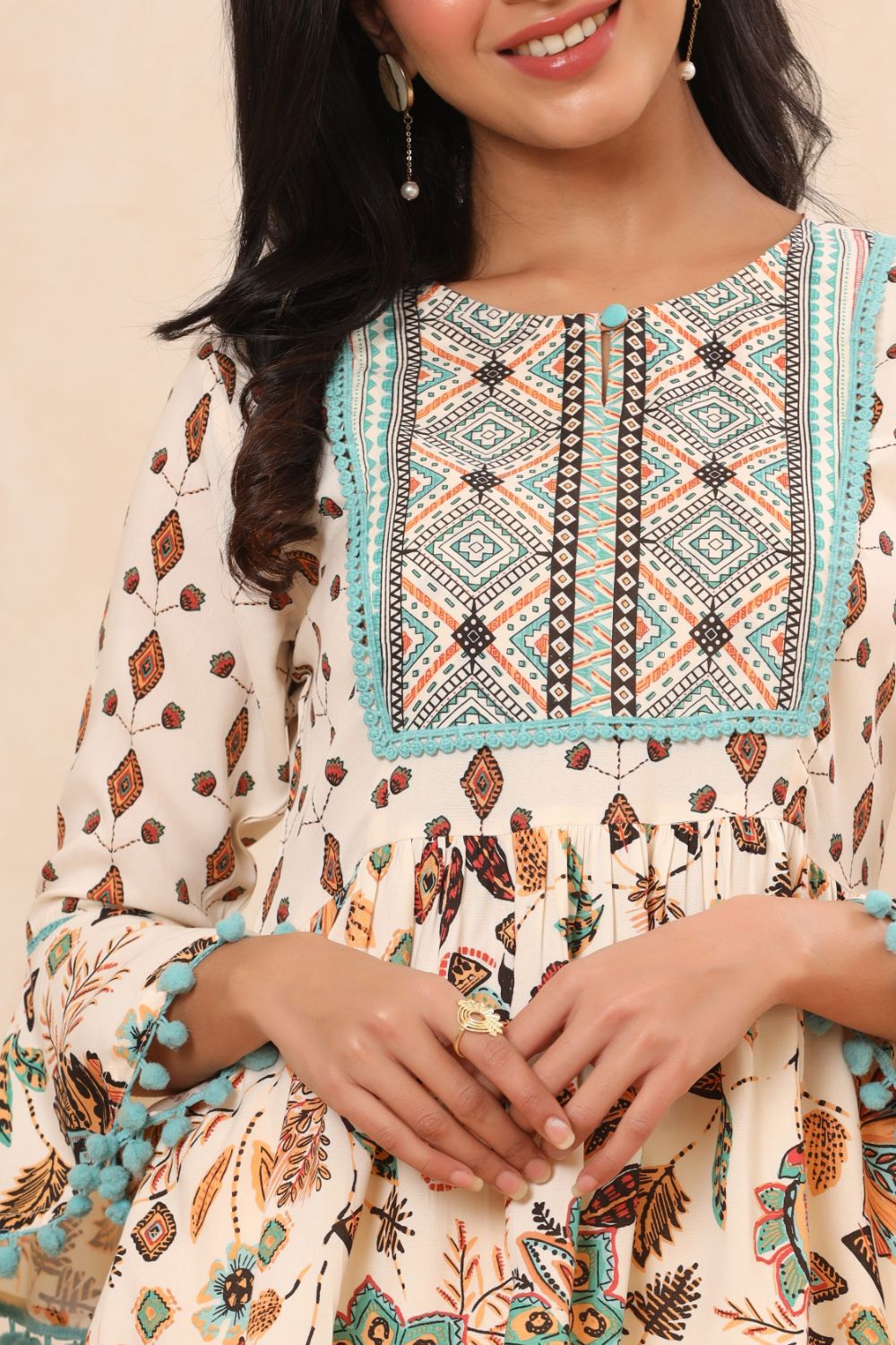 Juniper Womens Ivory Floral Printed Rayon Clothing Set | Grocsy