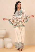 Juniper Womens Ivory Floral Printed Rayon Clothing Set | Grocsy