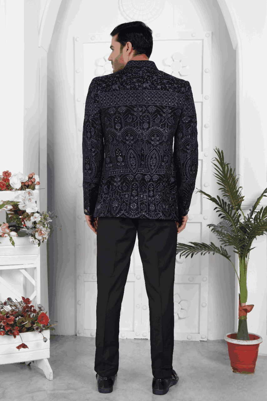 Raivat Ethnic Velvet Thread Work Jodhpuri In Blue Colour | Grocsy