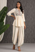 Juniper Womens Ivory Rayon Embroidered Peplum Clothing Set | Grocsy