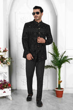 Raivat Ethnic Velvet Thread Work Jodhpuri In Black Colour | Grocsy