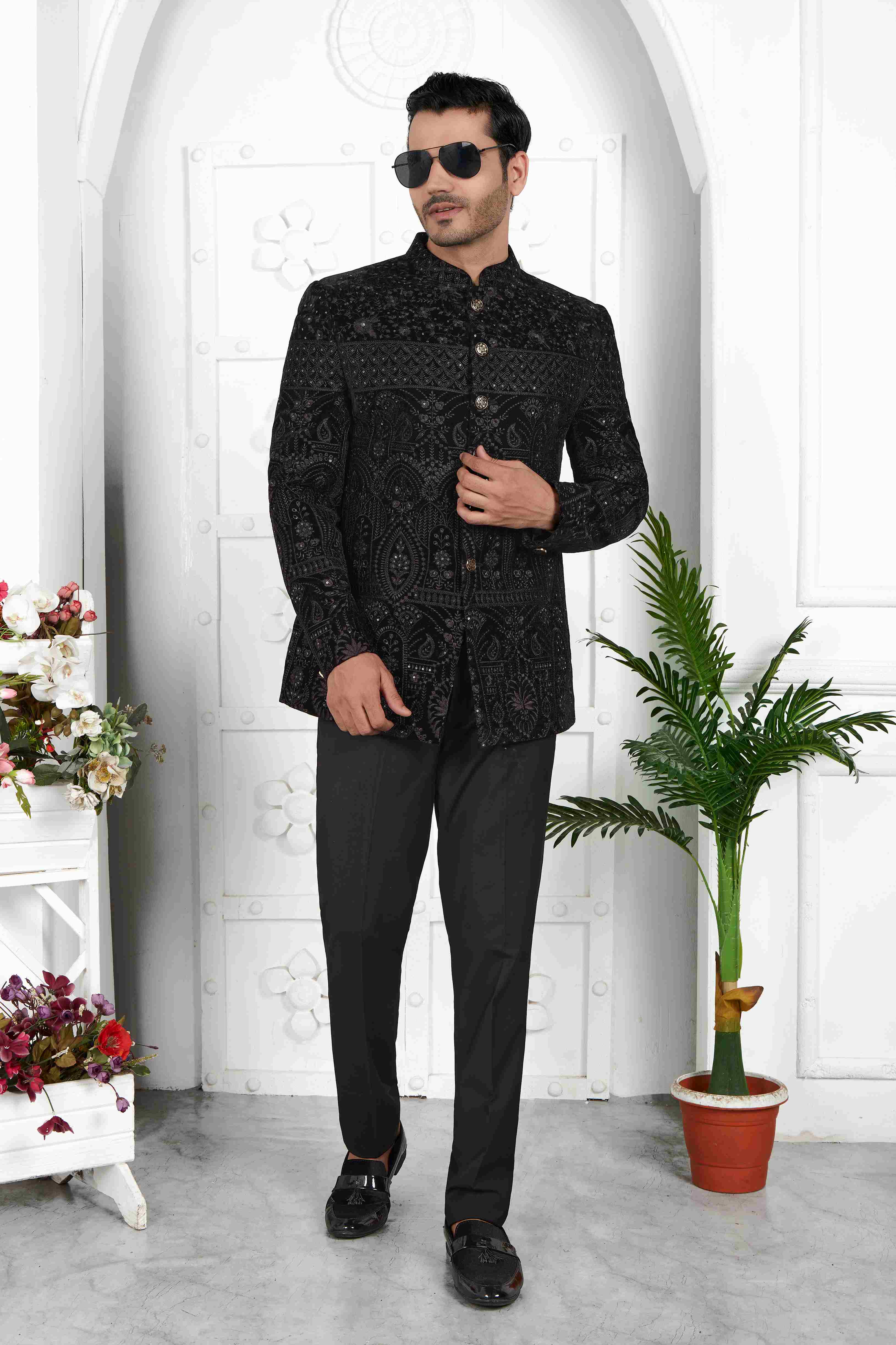 Raivat Ethnic Velvet Thread Work Jodhpuri In Black Colour | Grocsy