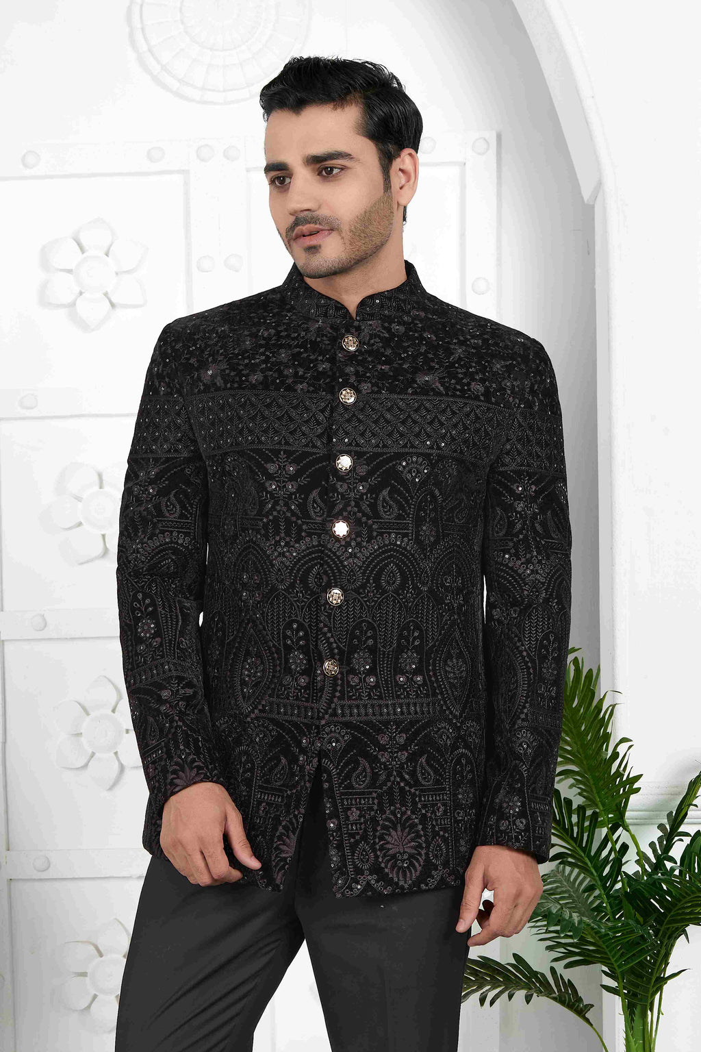 Raivat Ethnic Velvet Thread Work Jodhpuri In Black Colour | Grocsy