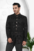 Raivat Ethnic Velvet Thread Work Jodhpuri In Black Colour | Grocsy